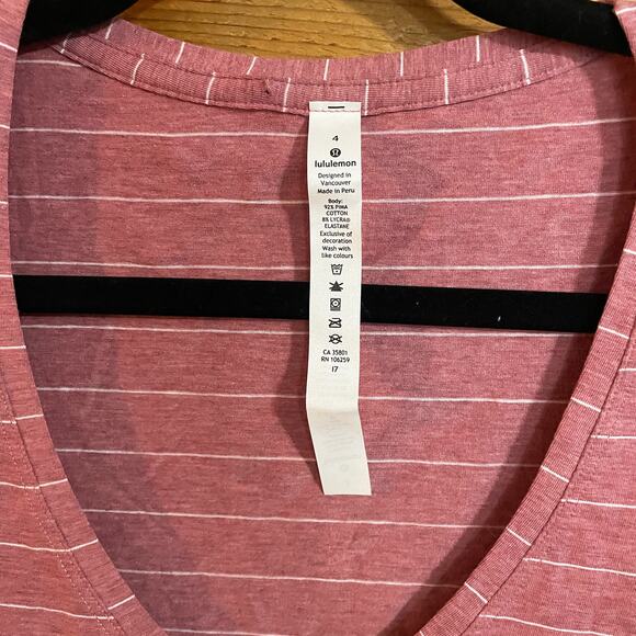 Lululemon Love Tee V Short Serve Stripe Heathered So Merlot White Size 4 - Picture 2 of 4